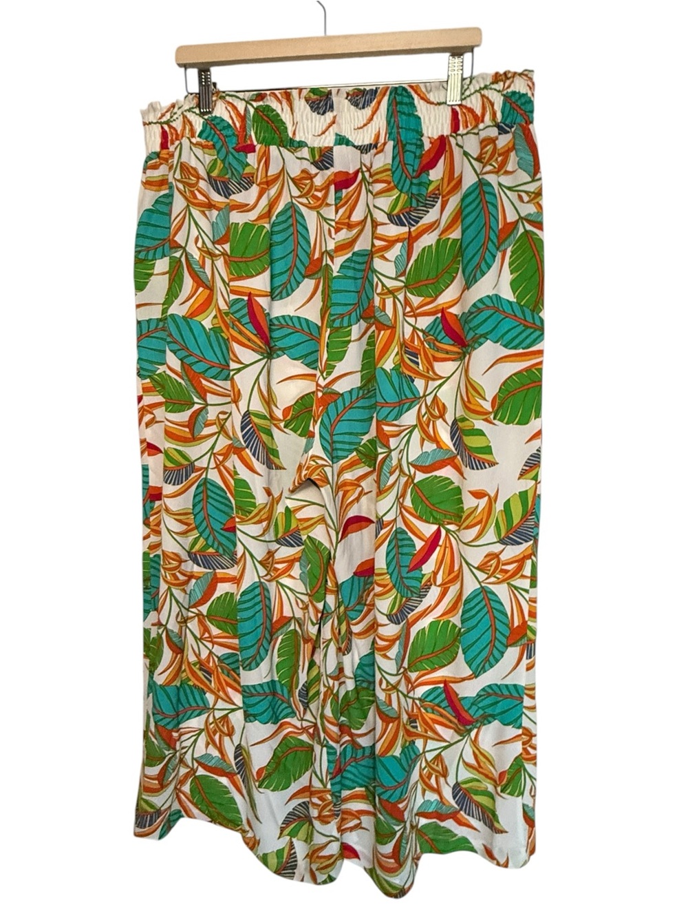 Rose + Olive tropical print wide-leg elastic waist pockets 2X - NWOT